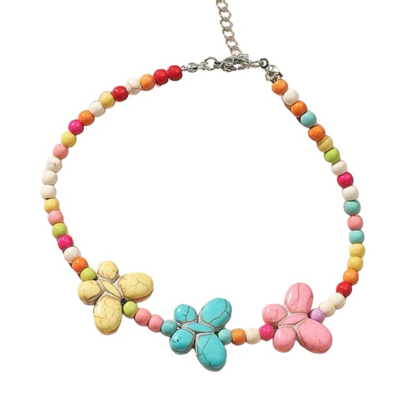 Colorful Stone Beaded Butterfly Ankle Bracelet - Picture 2 of 4